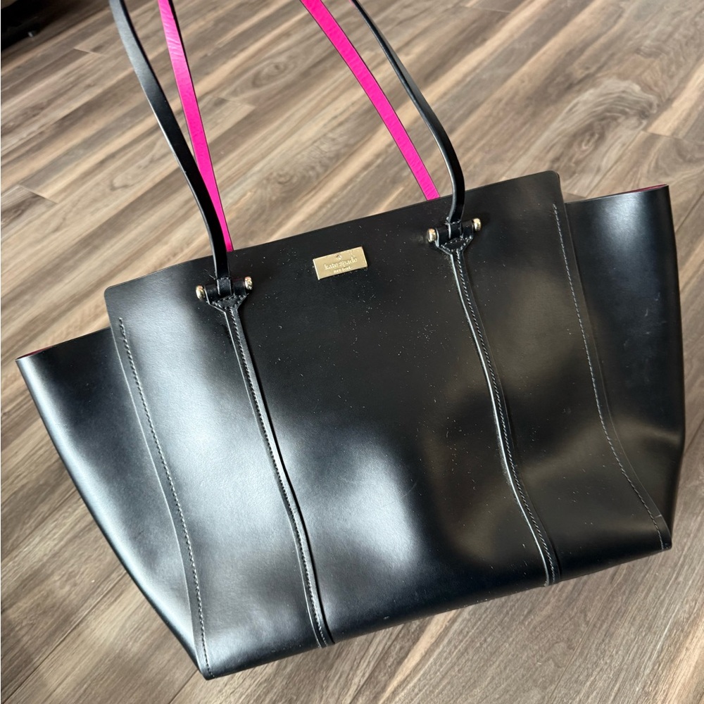 Kate Spade Black and Hot Pink Leather Tote Bag